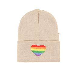 Rainbow Heart Embroidered Hat - Beige/Rainbow