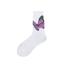 Purple Monarch Butterfly Crew Socks - White/Purple